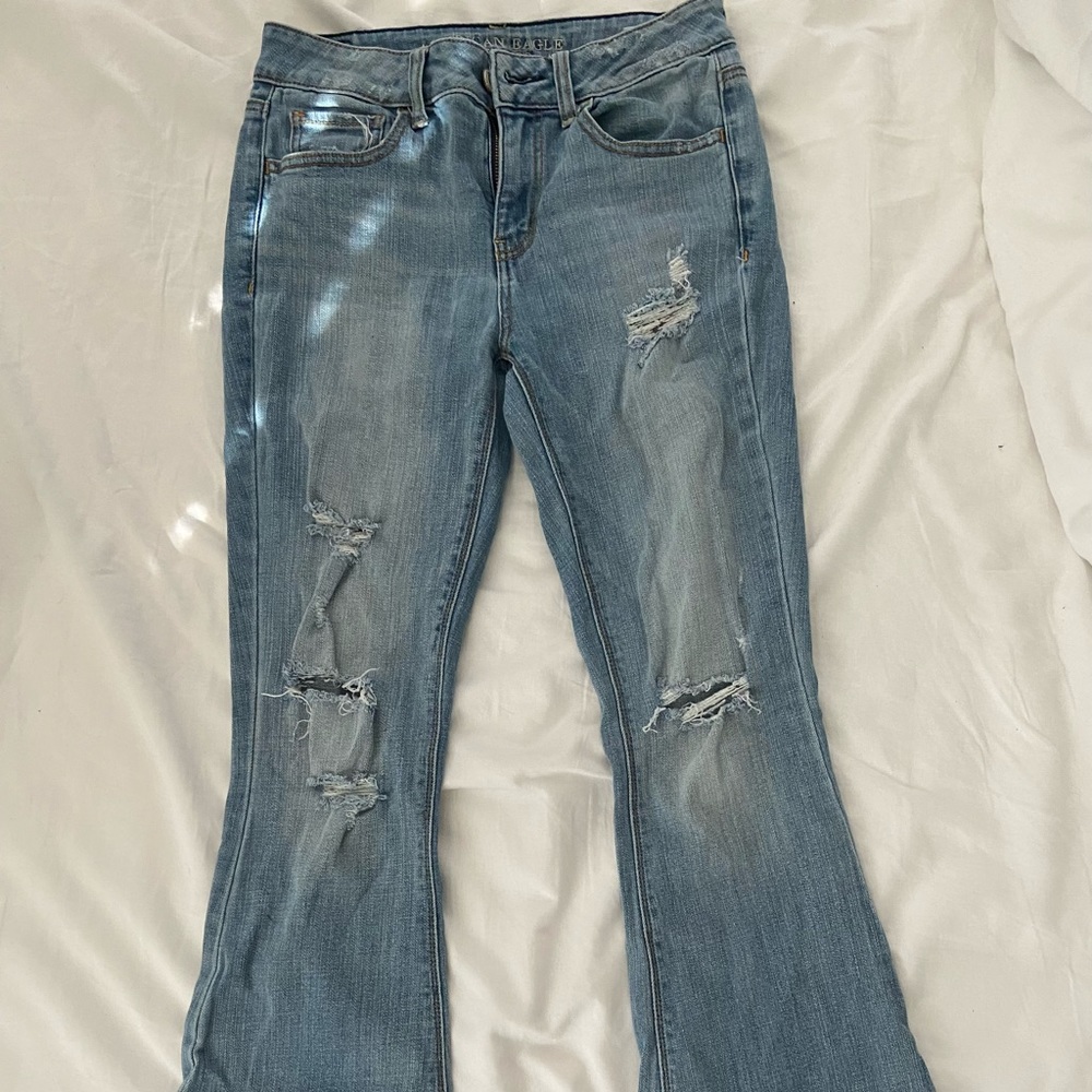 AE Distressed Flare Jeans